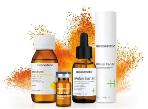 Bottles Of Mesoestetic Skincare Products